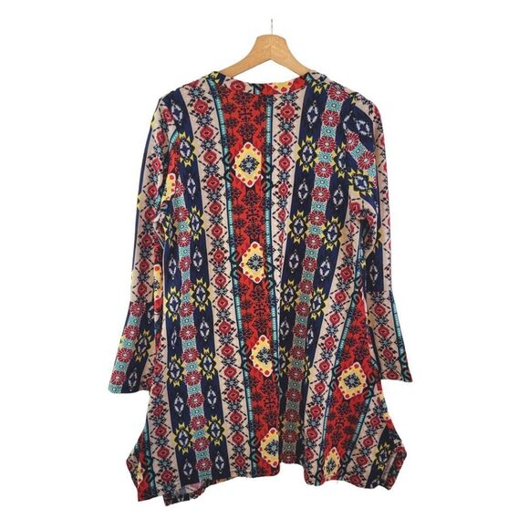Win Win Womens Sz L Multi Color Knit Flare Bottom Tunic 3/4 Bell Sleeves Fall - Picture 10 of 10